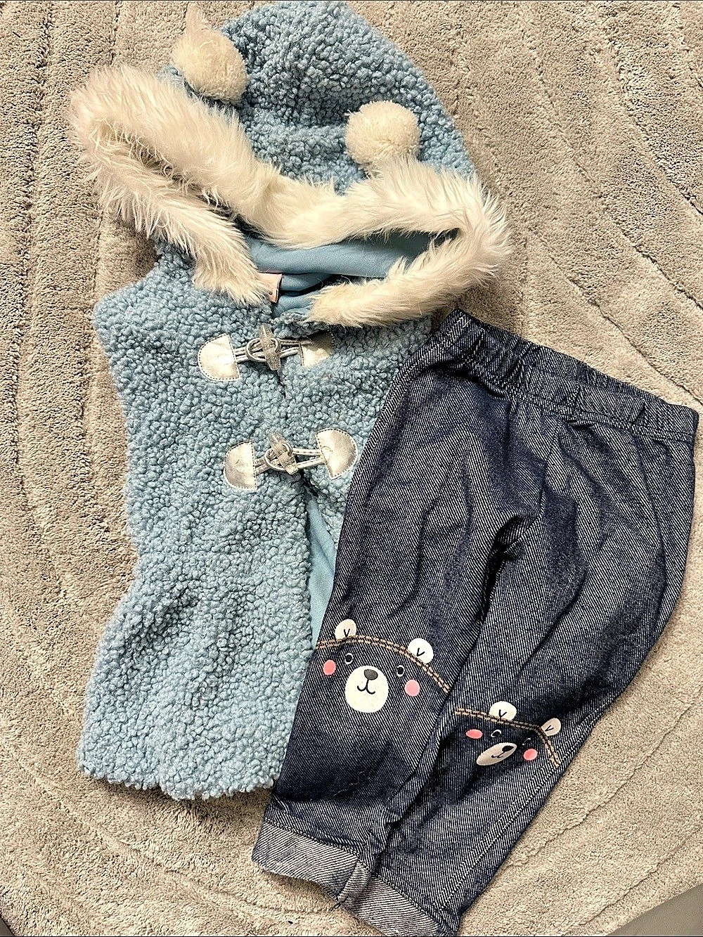 Little Lass Girls 18M Blue & Black Sherpa Set